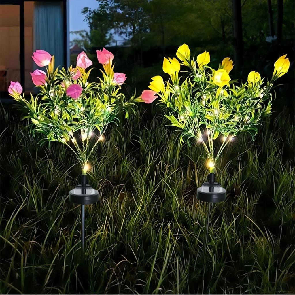 Solar Gardenia LED Flower Stake Light for Outdoor Decoration