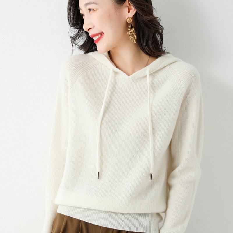 Women's Hooded Sweater: New Autumn/Winter Loose Fit Core-Spun Yarn Pullover