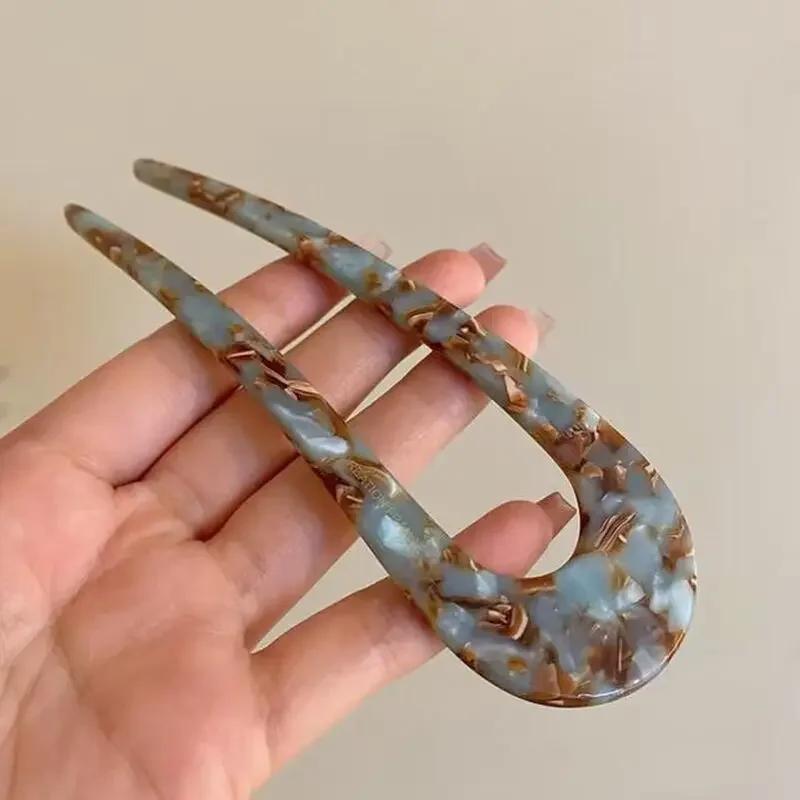 

Красочная ацетатная U-образная заколка для волос женская для пучка, простая китайская заколка, современный стиль, темпераментная заколка для волос