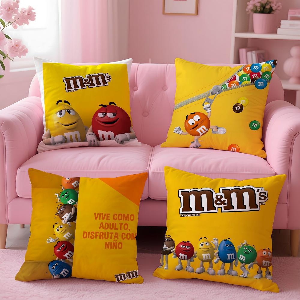 Mode M&M's Schokoladenbonbon Meme Kissenbezug Hausstaubmilbenabweisender Kissenbezug Unsichtbarer Reißverschluss Seidig kurzer Plüsch Sofakissenbezug
