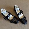 Soft leather version~ Shallow soft leather versatile one-word buckle flat Mary Jane shoes women's retro rhinestone comfortable low-heeled single shoes