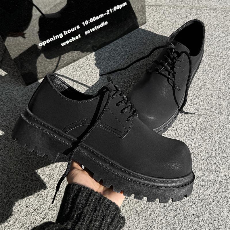 Leather shoes new spring and autumn platform casual sports design sense niche derby shoes 44 standard sneaker size чёрный 3890₽