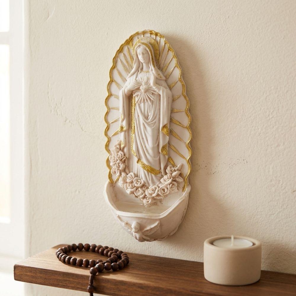 Wall Mounted Virgin Mary Holy Water Font Religious Inspirational Mary Sculpture Home Decor