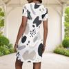 Women Plus Size Off White Round Neck Short Sleeve Printed Fitted Mini Dress