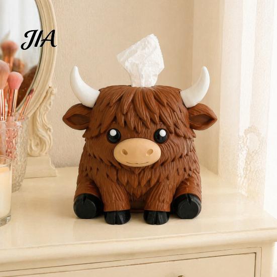 Bathroom Vanity Napkin Storage Simulated Highland Yak Tissue Box, Cute Decorative Paper Dispenser, Waterproof Durable Petg Material Case Matte