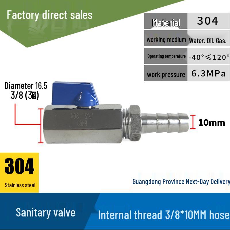 304 Stainless Steel Sanitary Mini Ball Valve, Internal/External Thread, High Pressure, 1/8"-3/4" Sizes, Open Pagoda Design