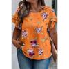 Women's New Summer Round Neck Spliced Ruffle Loose Printed Short Sleeve Tops T-shirt