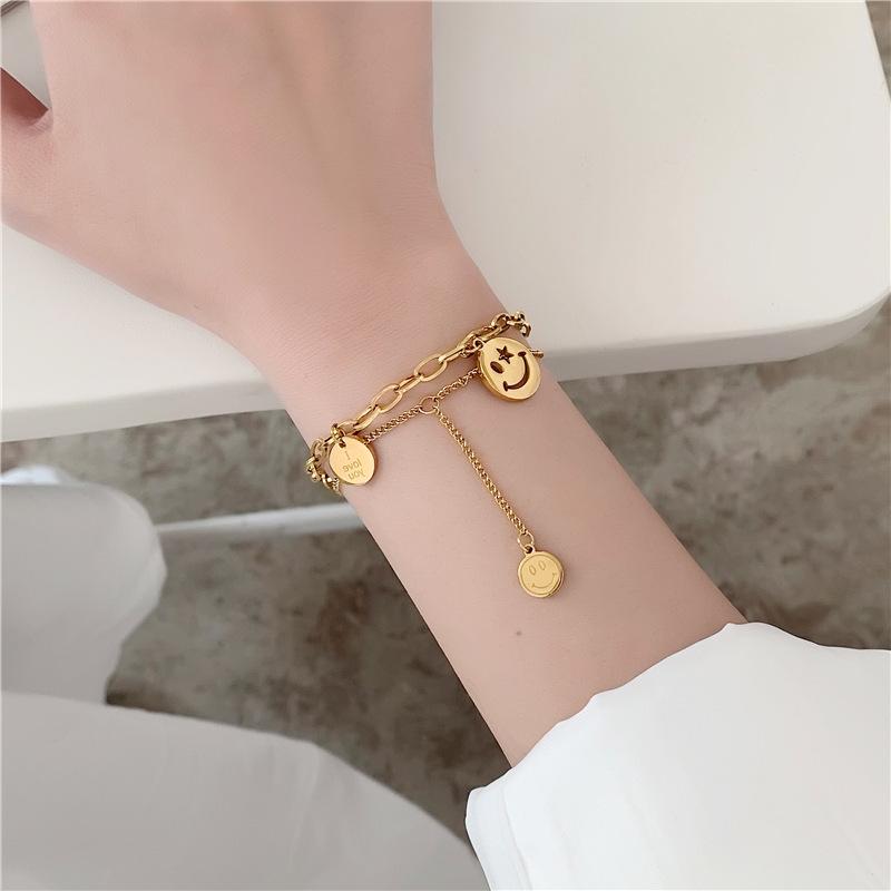 Women's Trendy Double Layer Titanium Steel Smiley Face Bracelet - Fashionable Best Friend Gift