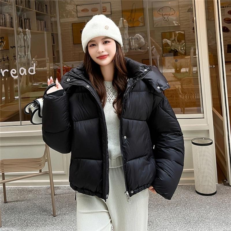 Women’s Short Detachable Hood Windproof Thicken Warm Winter Jacket With Raglan Sleeves