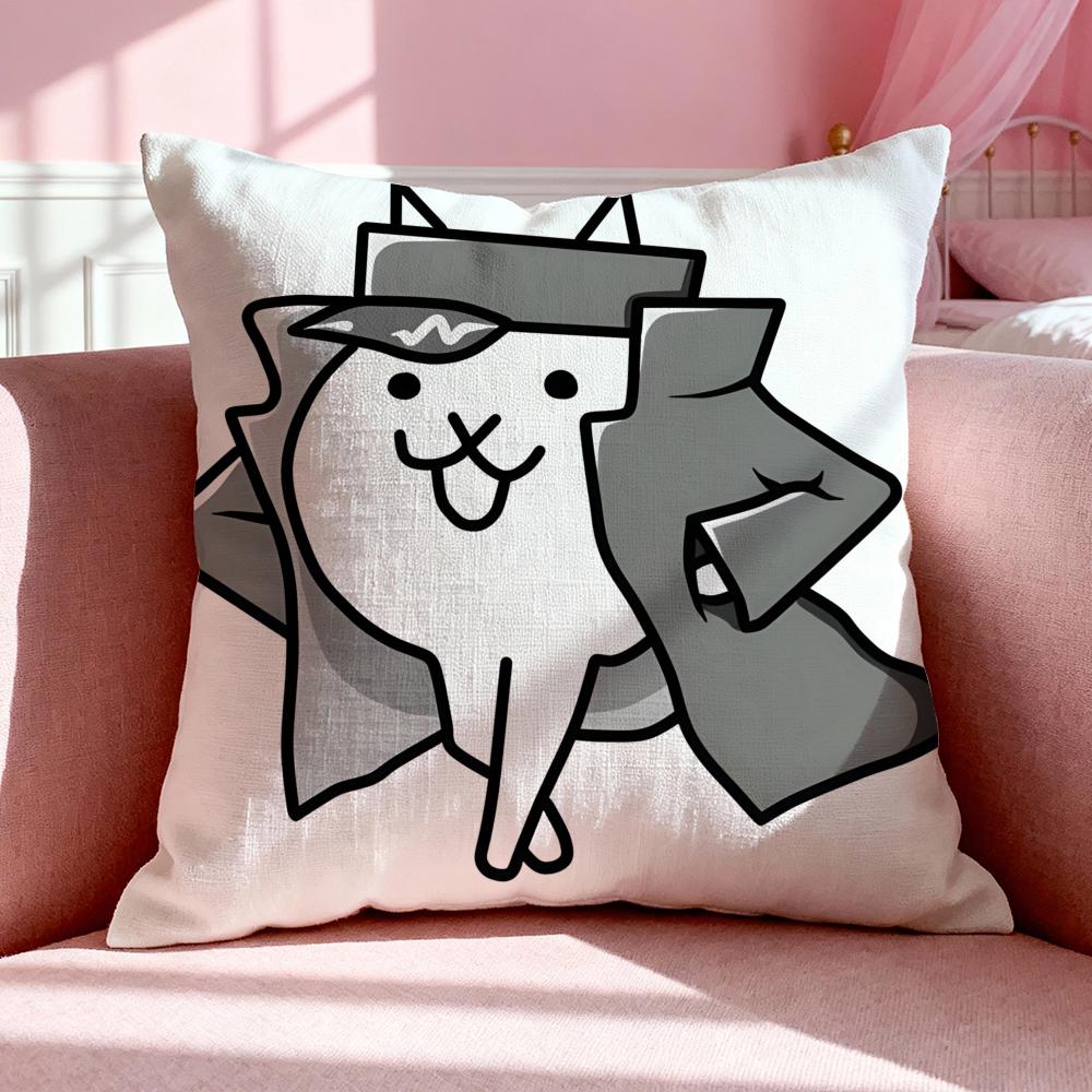Game TThe Battle Cats Cushion Cover Breathable Linen Pillowcase Summer Odorless EcoFriendly Invisible Zipper Washable