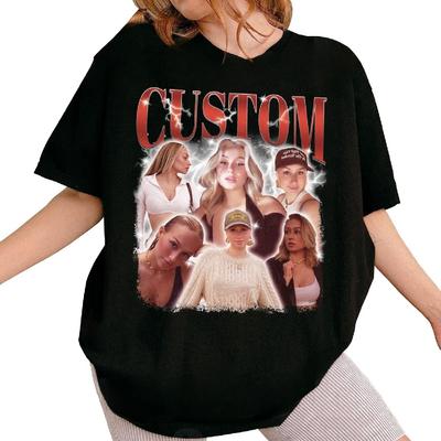 Ecua Custom Bootleg Rap Tee - Vintage Graphic 90s T-Shirt, Photo Shirt, Your Own Idea Here, Insert Your Design - Black, Navy