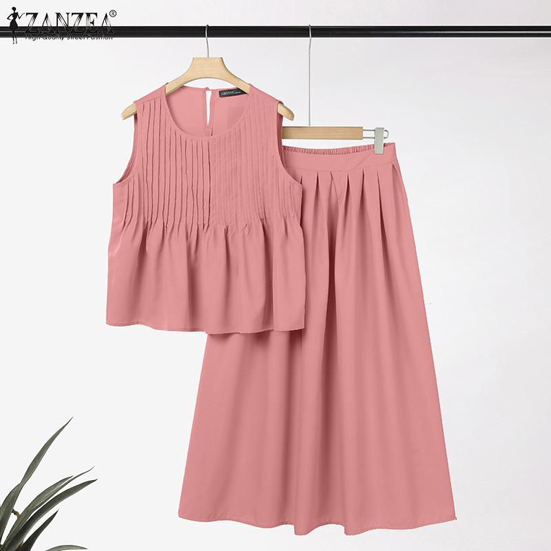 ZANZEA Women Summer Tank Tops and Long Skirts Casual Two Piece Suit Sets