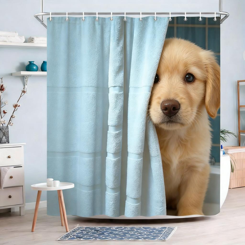 Cute Ragdoll Cat Peeking from Towel Blue Gradient Waterproof Shower Curtain