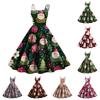 Women's Fashion Christmas Printed Sexy Strapless Gothic Cocktail Dress Punk, Vintage Dress.