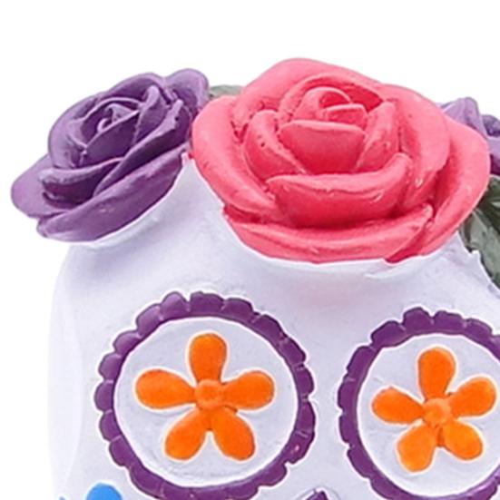 Day of The Dead Floral Skull Statue Colorful Flower Patterned Human Head Bone Model Resin Sugar Skull Figurine for Halloween Home Tabletop Decor