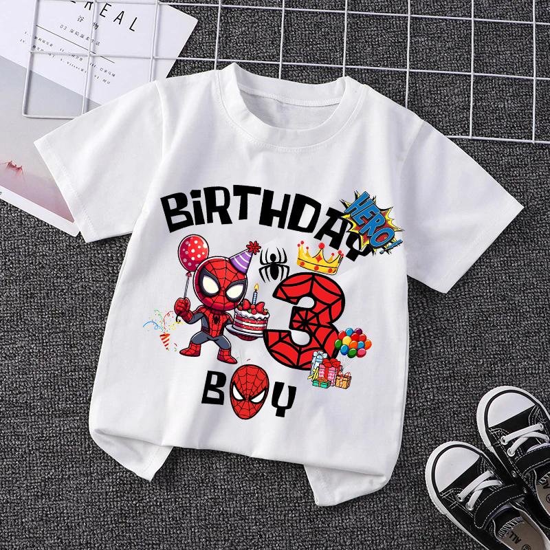 Marvel Spiderman Kids Birthday Party Tshirts Baby Number 1-9 T-Shirt Children Fashion Tops Tees Boys TShirt Parent Child Clothes