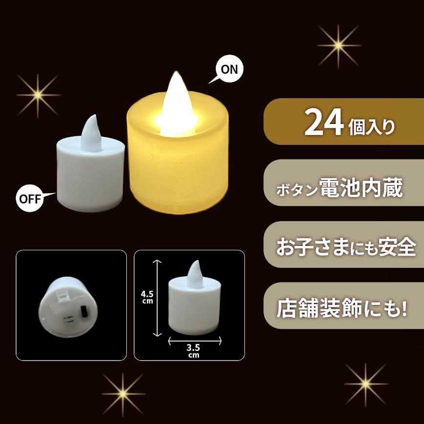 Set of 24 LED Candle Lights Safe, Flameless Design For Events and Home Use Warm White Lights
