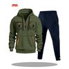 Mens Hoodie Sweatshirt Set Solid Color Multi-Zipper Pockets Casual Wear