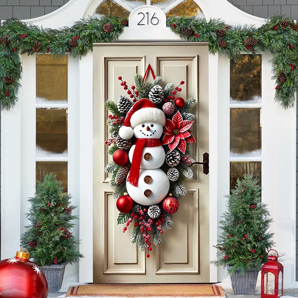Christmas Door Cover Decoration Santa Claus New Year Xmas Background Decor Outdoor Photo Door Curtain Hanging Blanket 180X90CM