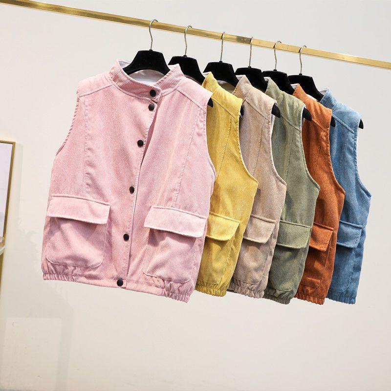 Vest for Women Cotton Winter Sleeveless Tops Vest Vintage Solid-Color Button Thickened Casual V-neck Vest