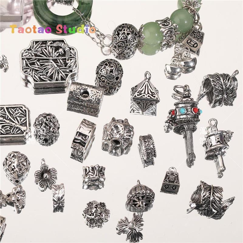 Tibetan Antique Silver Flower Spacer Beads Pendant for DIY Jewelry