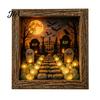 Seasonal Interior Decor Halloween Shadow Box Frame DIY Lighted Craft Kit, Wooden Night Light with Unique Gift for Lovers Sea Glass Stones, Gothic LED