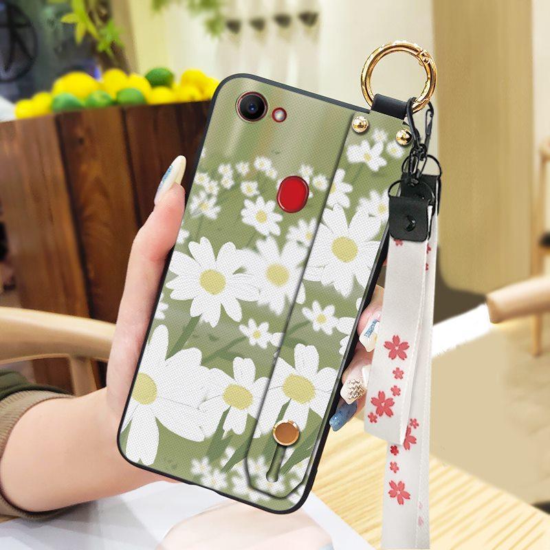 Silicone Phone Holder Phone Case For OPPO F7 Waterproof Oil Painting Fashion Design Durable Anti-dust Wrist Strap Flower
