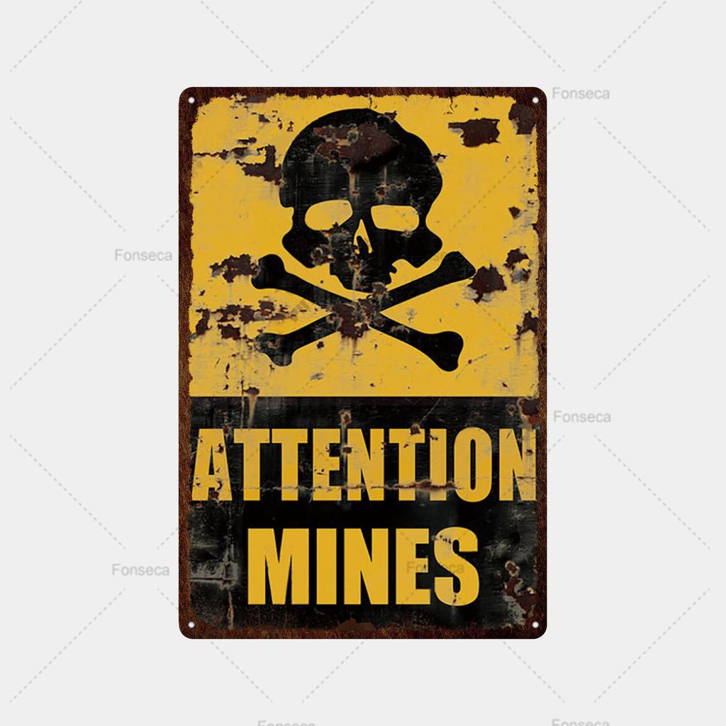 Atenção Aviso Placa de Metal Placa de Lata Retro Placa de Metal Decoração de Parede para Locais Públicos Clube Parkland Caverna Cartaz de Metal