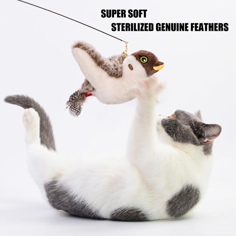 Automatic Activated Sparrow Cats Toy Remote Control Chirping Bird with Sound Effect and Motion Pet Teaser Toy