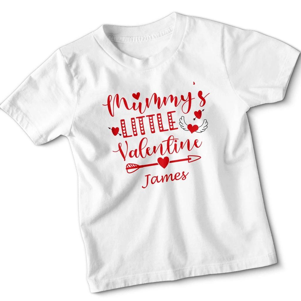 Personalised Mummys Little Valentine Kids T-Shirt Custom Name Holiday Tee
