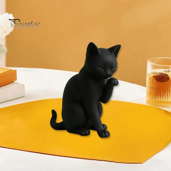 Scultura Elegante di Gatto Modello Nero, Ornamento di Forma Mini, Stampato 3D Opaco Piccolo Decorazione da Scrivania Statuetta Decorativa per Ingresso Camera da Letto