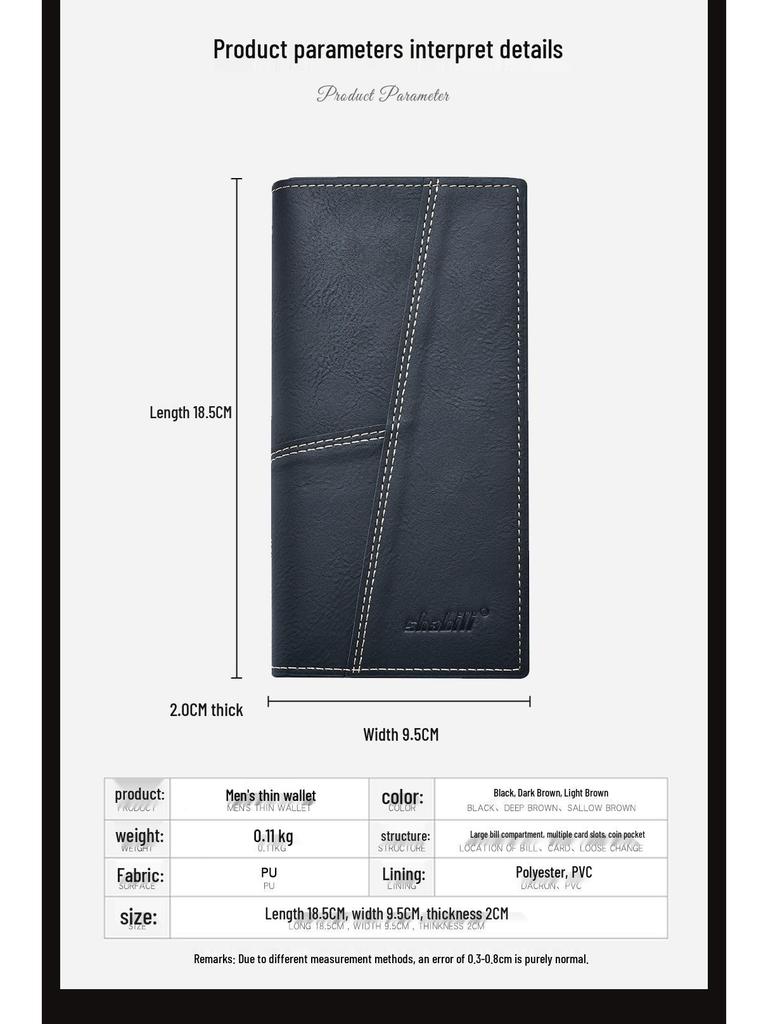 Men's Retro Ultra-Thin Long Wallet with Multi-Card Slots and Large Capacity