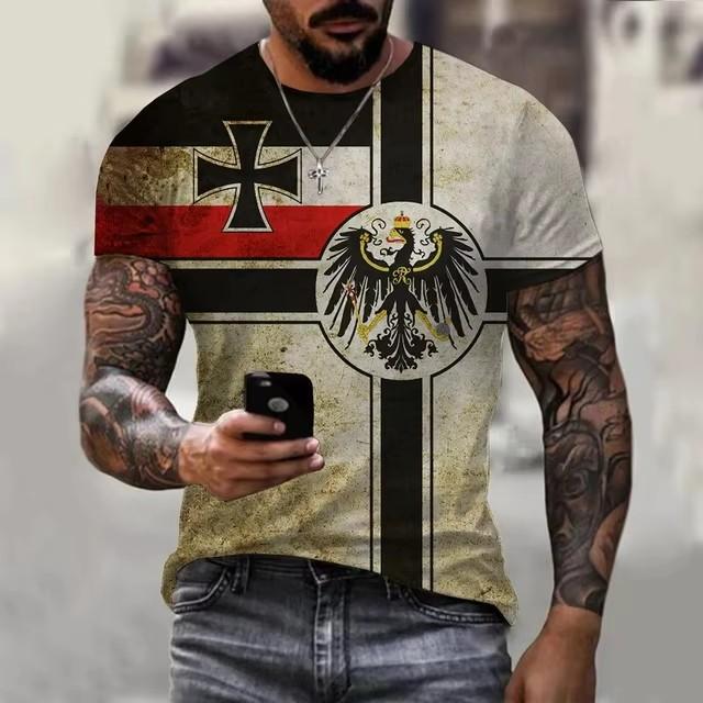 

Men s New World Flag T-shirt 3D Printed German Pattern T-shirt Large Short Sleeve Retro Top XS