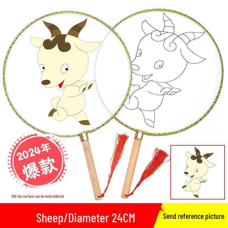 DIY Children's Silk Cloth Round Fan with Bamboo Handle - Palace Style Hand-Painted Kindergarten Craft