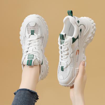 Leder Dad Shoes Damen Trend Ins Retro Temperament Boden Dicke Sohle Farbabstimmung Sport und Freizeit Netzschuhe Temperament Vielseitig