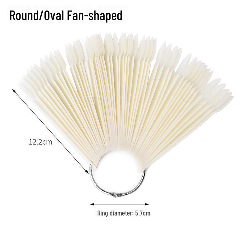 Nail Display Fan - 50 Colors, Gel Polish Swatch, Transparent Tips, Round Head