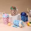 500ml Portable High-value Leopard Print Water Cup with Lifting Rope Mini Car Carrying Cup 304 Stainless Steel Insulated Cup