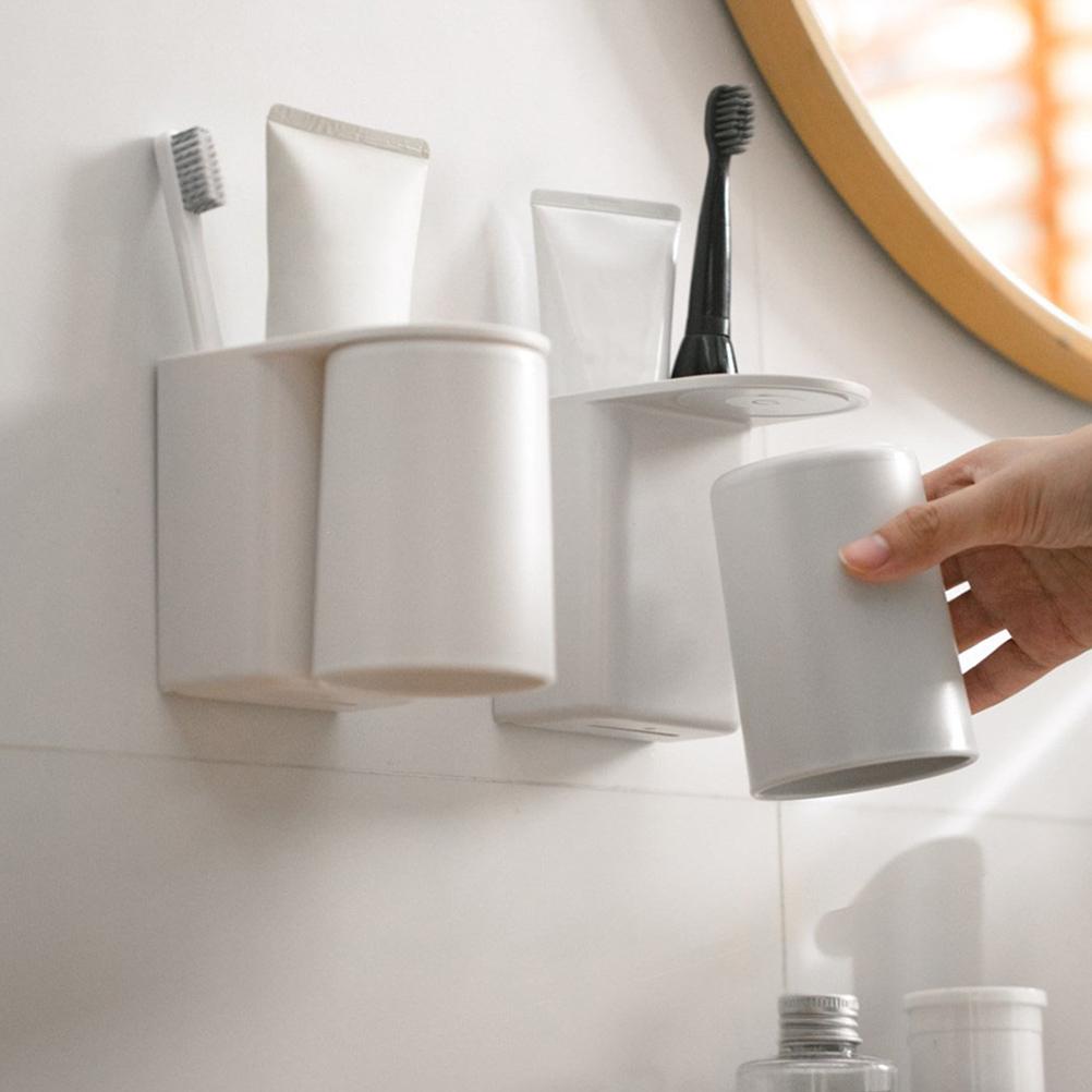 Magnetic Tooth Cup Storage Rack Bathroom Toothpaste Holder Single Wall Mounted Toothbrush for