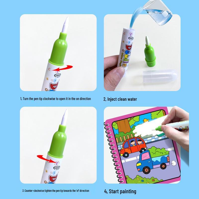 Children's Magic Water Painting Book: Reusable Color Doodle Album with Clear Water Pen for Kindergarten