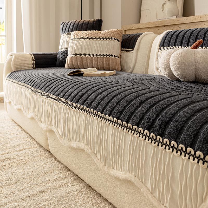 

New Cream Style Sofa Cushion Solid Color Winter Thick Anti Scratch Wear-resistant Skin Friendly Anti Slip Warm Cover Cloth Towel 70X70cm темно-серого