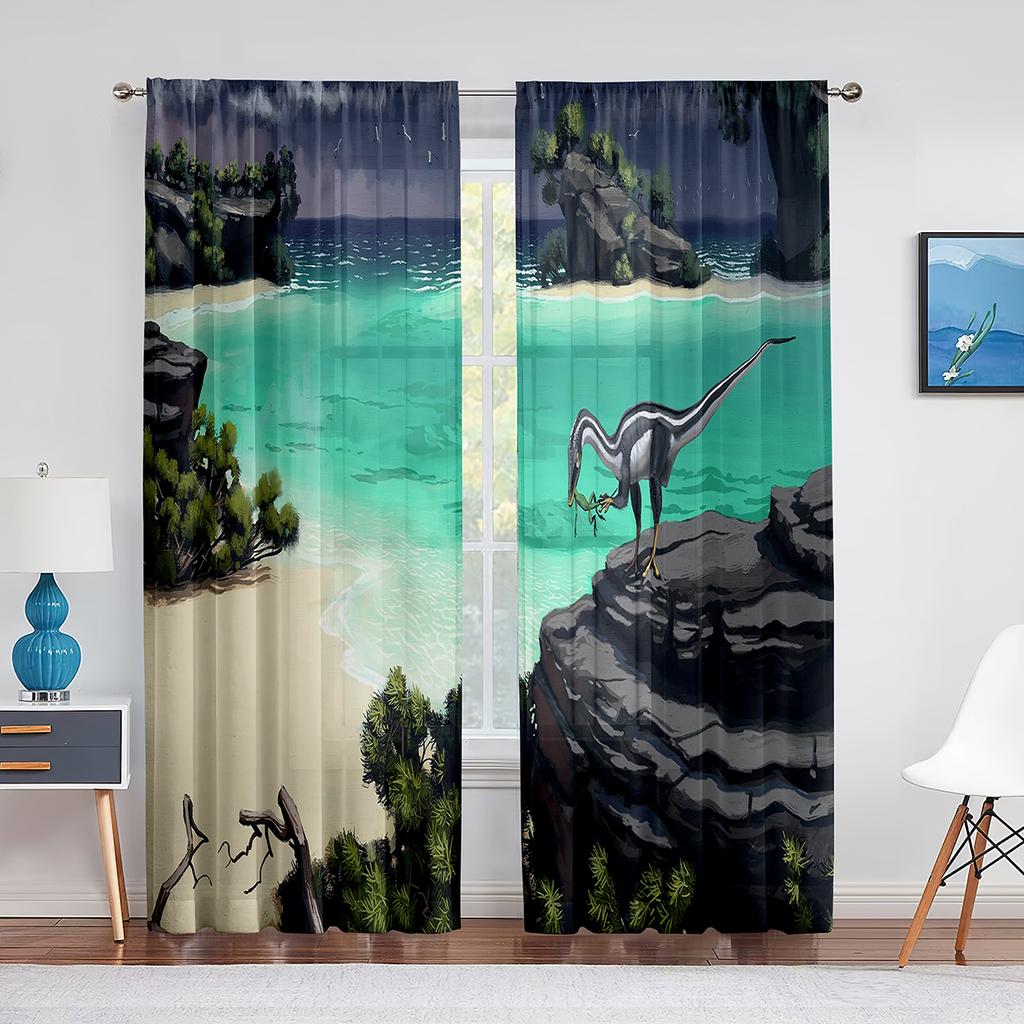 Jurassic Animals Jungle Dinosaur Trees Pattern Sheer Curtain For Living Room Window Children Bedroom Decor Tulle Voile Curtain