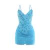 Floral Sequins Patchwork Ruched Mesh Bodycon Camisole Mini Dress Women Sexy V Neck Spaghetti Straps Backless Slim Party Clubwear