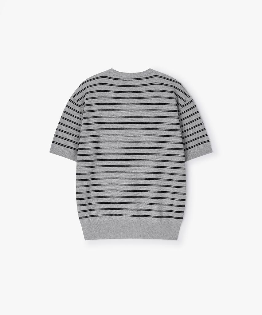 Peullojeulum Stripe Henleyneck Cotton Knit Gray