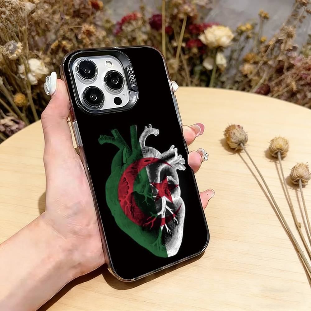 Algeria F-Flag Phone Case For iPhone 17,16,15,14,13,12,11 Plus,Pro Max,XS,Colorful Silver Black Cover