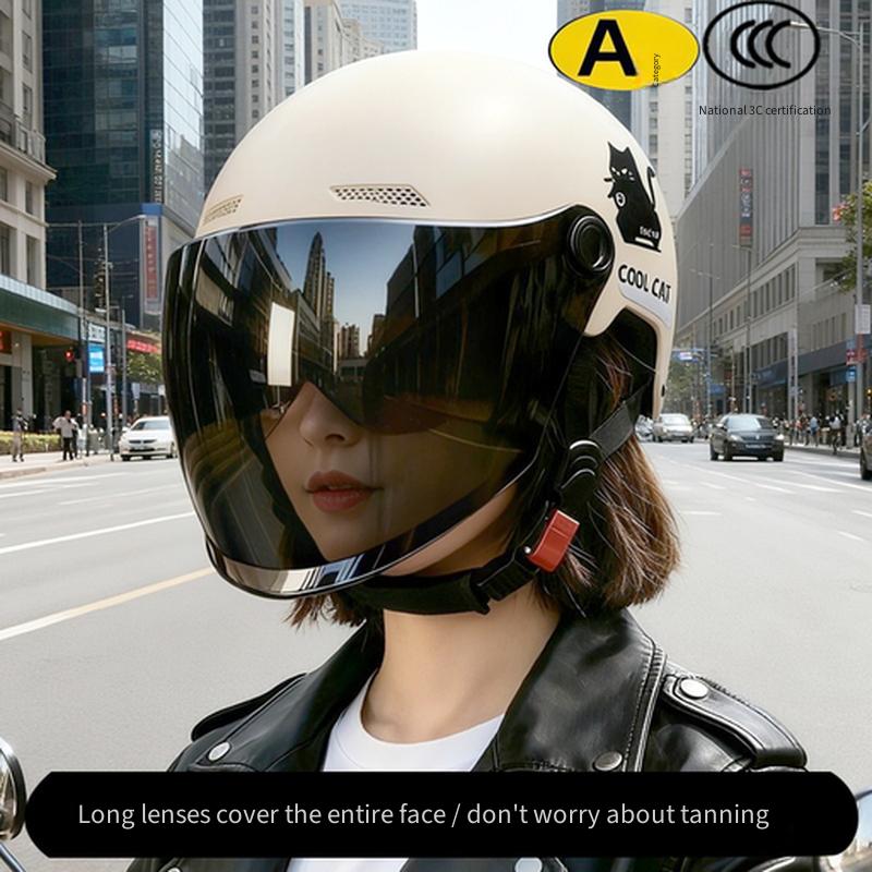 Dual-Visor Half Helmet for Electric Motorcycle Scooter, All-Season Sun Protective Safety Riding Helmet for Men Women