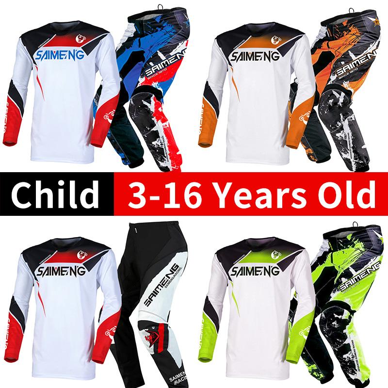 Motocross-Ausrüstungsset für Kinder Jugend Trikot Hose Sets Kind grün Motorrad schwarz 3 4 5 6 7 8 9 10 Jahre Offroad-Anzug blau orange Enduro Cross Junge Mädchen