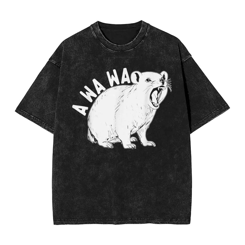 Arrival Rock Hyrax Awawa Cute Hyrax Meme Washed Mens Women Clothes Tee Shirt Graphic T-Shirts for Men Ropa Hombre