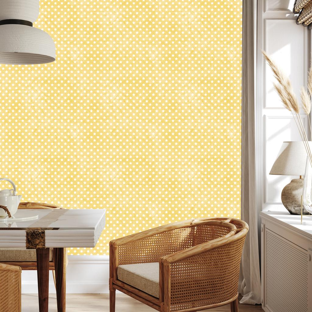Cream and Yellow Stars Wallpaper for Living Room and Bedroom 50x1000