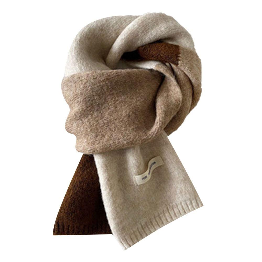 Large Winter Warm Color Contrast Scarf Women's Wool Elastic Knitting Thickned Shawl Fashion Clothing Matching Supplies
