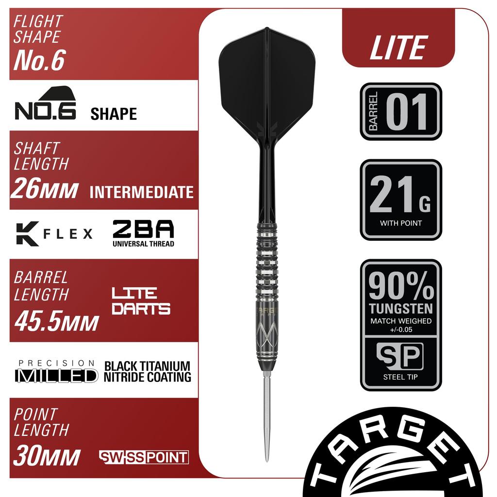 Target Japan BLACK MARQUE LITE CHAOS SP STEEL TIP DARTS Leonard Chai Tungsten Steel Tip Dart 21G Shape Flights and SWISS SILVER NANO POINT 30MM 90%